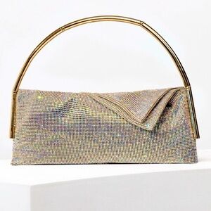 BENEDETTA BRUZZICHES Travolta Gold Crystal-Embellished Bag